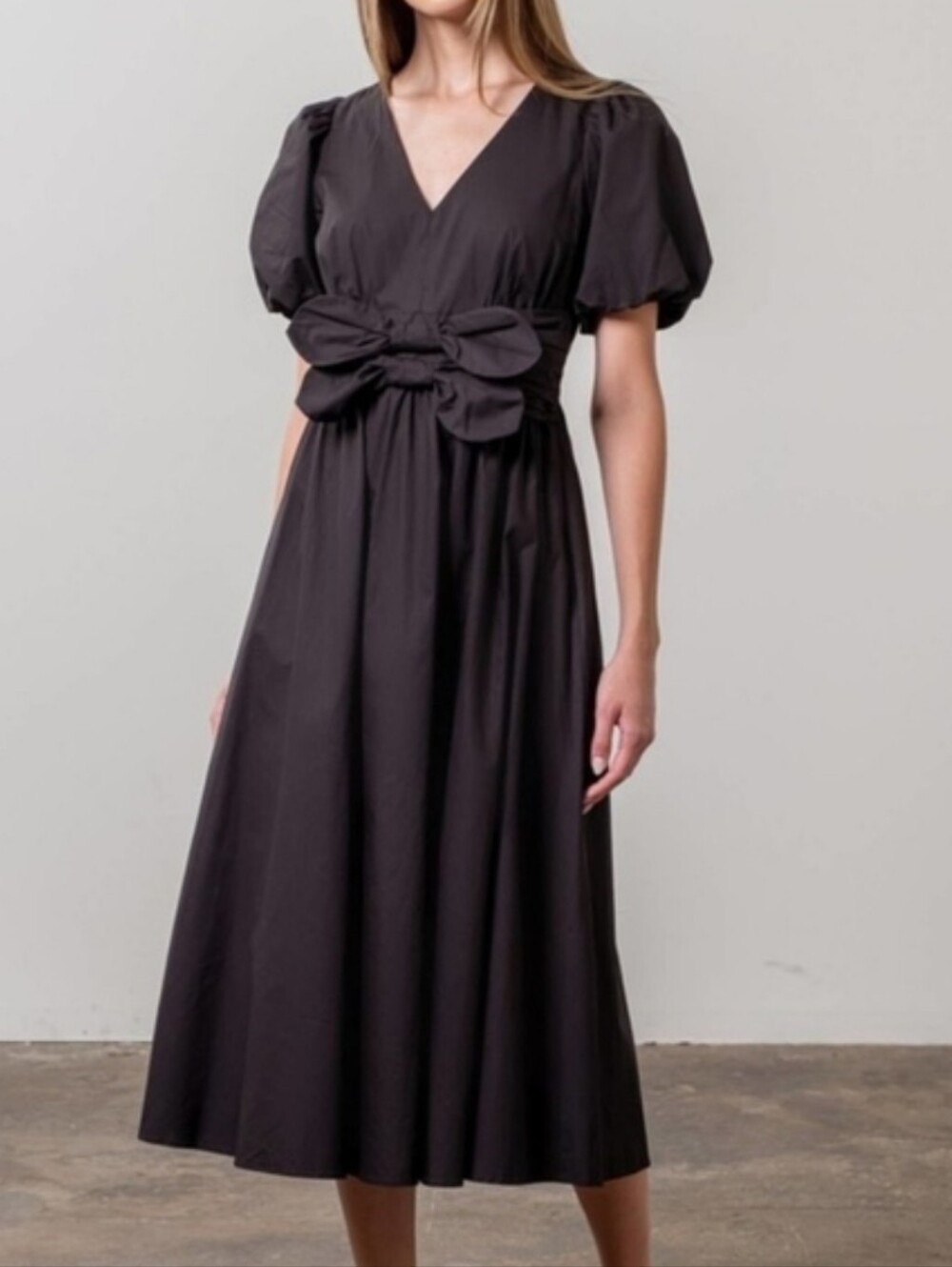 Moon River Black Maxi Dress with Bow Waist